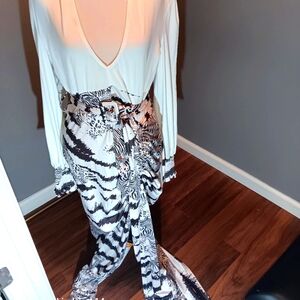 Stylish Women's Brown and Cream Maxi Dress